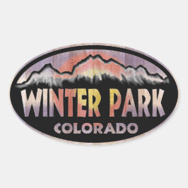 Winterpark Colorado houten vlag ovale stickers