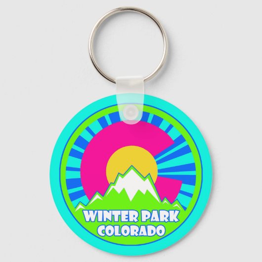 Winterpark Colorado Neon Mountains sleutelhanger (Voorkant)