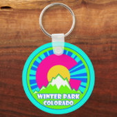 Winterpark Colorado Neon Mountains sleutelhanger (Voorkant)