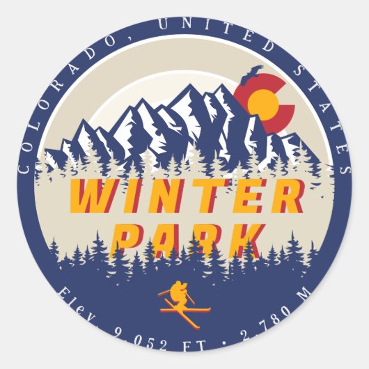 Winterpark Colorado  ski-souvenirs 80s Ronde Sticker (Voorkant)