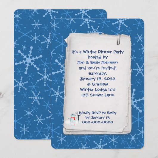 winterpartij blauw sneeuwvlokpatroon kaart (Voorkant / Achterkant)