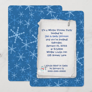 winterpartij blauw sneeuwvlokpatroon kaart