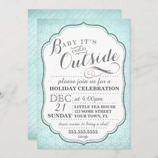 Winterpartij nodigt sneeuwvlokken en glitter uit kaart (Voorkant / Achterkant)