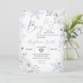 Winterpastblauw Snowflake Florence Baby shower in Kaart (Staand voorkant)