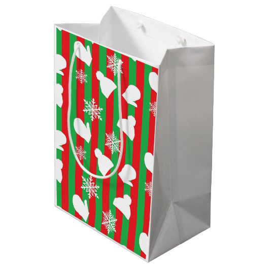 WinterPetten, kerstmis, witte sneeuwvlokken Medium Cadeauzakje (Achterkant Gekanteld)