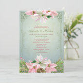  winterpijn en poinsettia, Floral Wedding Kaart (Staand voorkant)