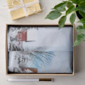 Winterpijnbomen die een grote rode schuur bescherm tissuepapier (Geschenk)