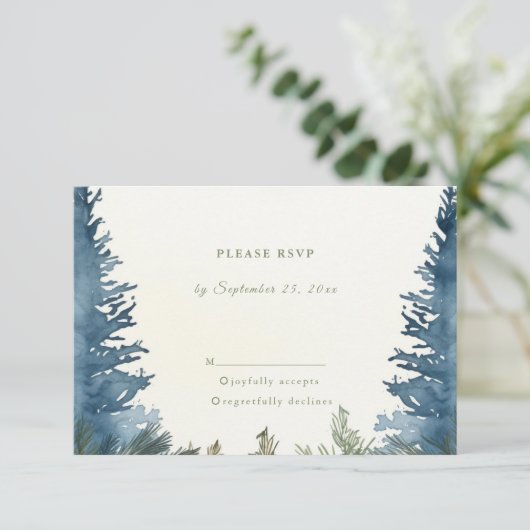  winterpijnbomen groen bruiloft RSVP (Staand voorkant)