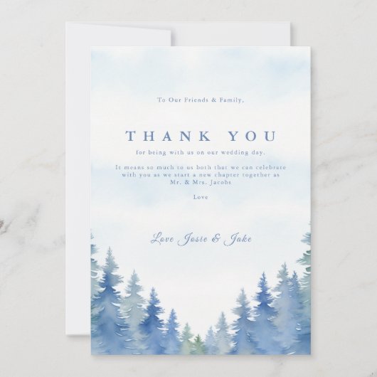 winterpijnbomen trouwtafel dank u bedankkaart (Voorkant)