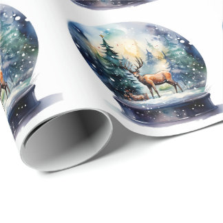 Winterpijnboom Waterverf Rendier Cadeaupapier