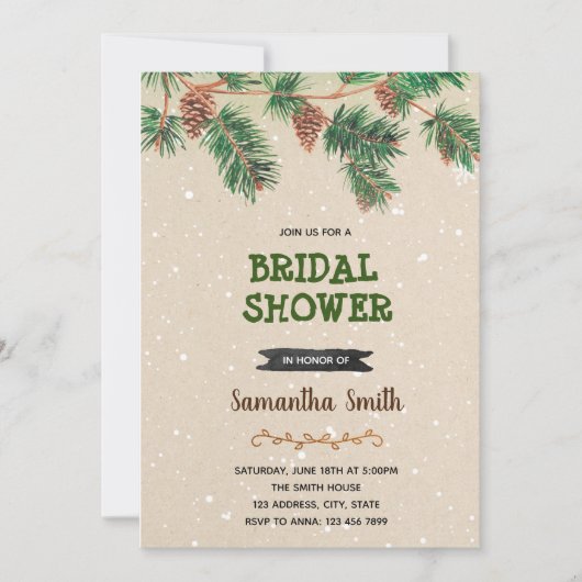 Winterpijnboomkegel feest uitnodiging (Voorkant)