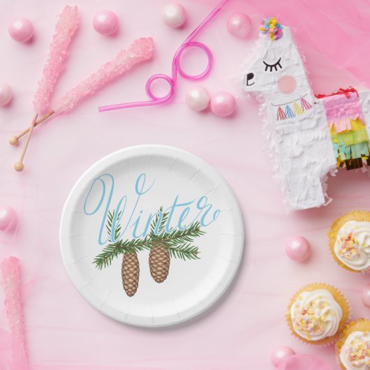 Winterpine Cones Papieren Bordje (Feest)