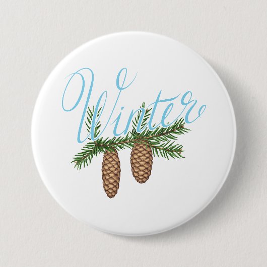 Winterpine Cones Ronde Button 7,6 Cm (Voorkant)