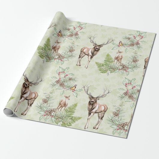 Winterpine - Kone Forest Animals Dea Birds Cadeaupapier (Uitgerold)