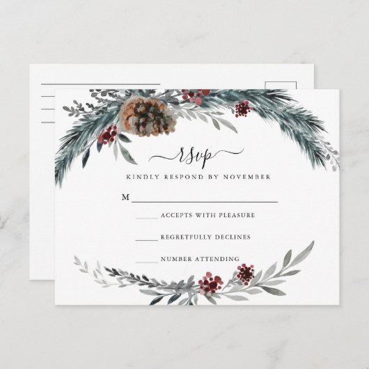 Winterpine Lijst RSVP-kaart Briefkaart (Voorkant / Achterkant)