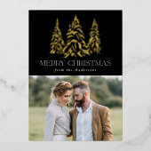 Winterpine zwart en goud folie feestdagenkaart (Voorkant)