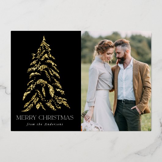 Winterpine zwart en goud folie feestdagenkaart (Voorkant)