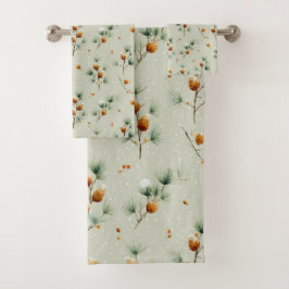 Winterpinecones en besneeuwde takken bad handdoek