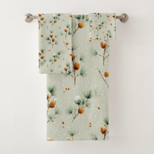 Winterpinecones en besneeuwde takken bad handdoek (Insitu)