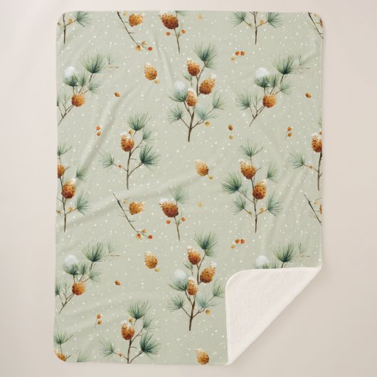 Winterpinecones en besneeuwde takken sherpa deken (Voorkant)