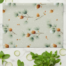 Winterpinecones en besneeuwde takken theedoek