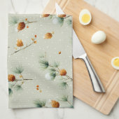 Winterpinecones en besneeuwde takken theedoek (Quarter Fold)