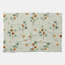 Winterpinecones en besneeuwde takken theedoek