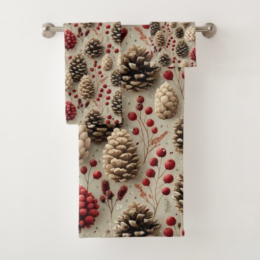 Winterpinecones en rode bessen bad handdoek (Insitu)
