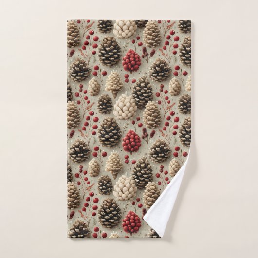 Winterpinecones en rode bessen bad handdoek (Handdoek)