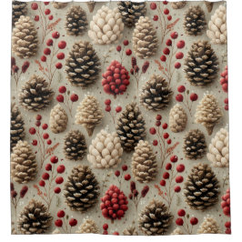 Winterpinecones en rode bessen douchegordijn