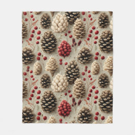 Winterpinecones en rode bessen fleece deken