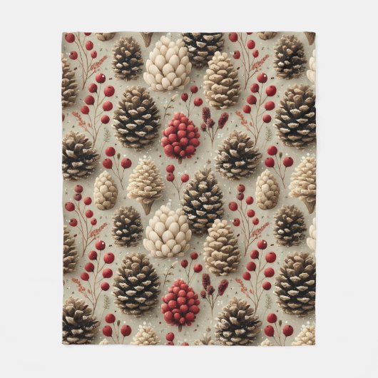 Winterpinecones en rode bessen fleece deken (Voorkant)
