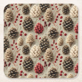 Winterpinecones en rode bessen kartonnen onderzetters (Voorkant)