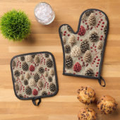 Winterpinecones en rode bessen ovenwant & pannenlap set (Top down)