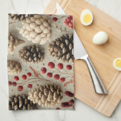 Winterpinecones en rode bessen theedoek (Quarter Fold)