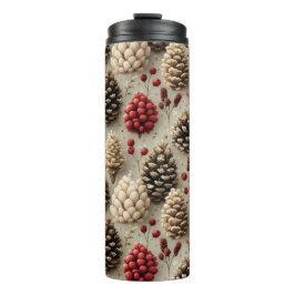 Winterpinecones en rode bessen thermosbeker