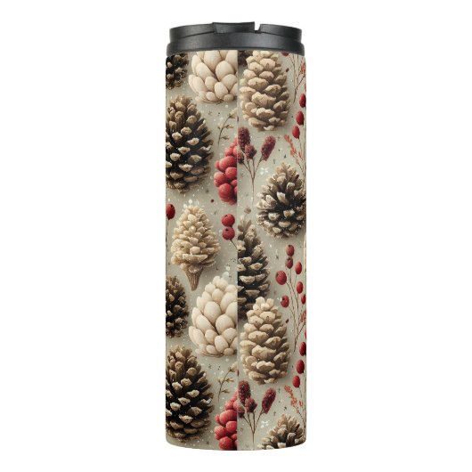 Winterpinecones en rode bessen thermosbeker (Achterkant)