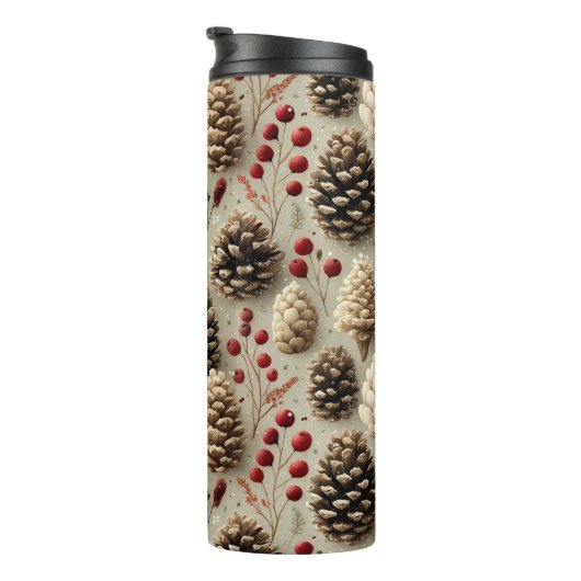 Winterpinecones en rode bessen thermosbeker (Geroteerd rechts)