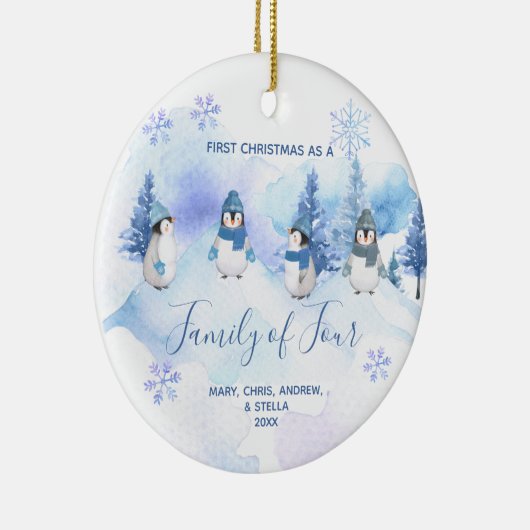 Winterpinguïn 1e Kerstmis als een Familie van Vier Keramisch Ornament (Rechts)