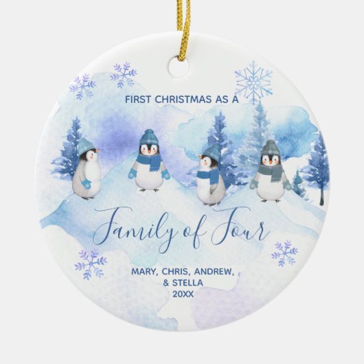 Winterpinguïn 1e Kerstmis als een Familie van Vier Keramisch Ornament (Voorkant)