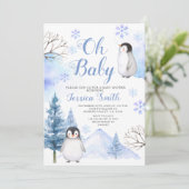 Winterpinguïn Animal Mountain-Baby shower Kaart (Staand voorkant)