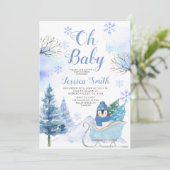 Winterpinguïn Arctic Animal Mountain Baby shower Kaart (Staand voorkant)