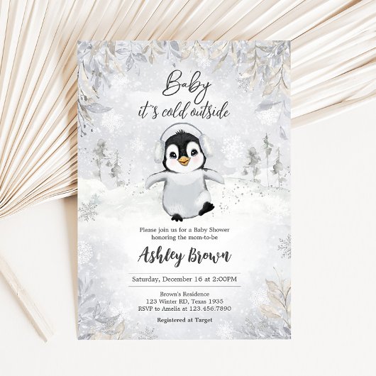 Winterpinguïn Baby shower Kaart