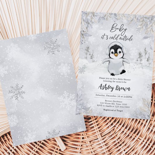 Winterpinguïn Baby shower Kaart