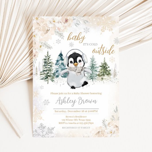 Winterpinguïn Baby shower Kaart
