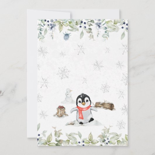 Winterpinguïn Baby shower Kaart (Achterkant)