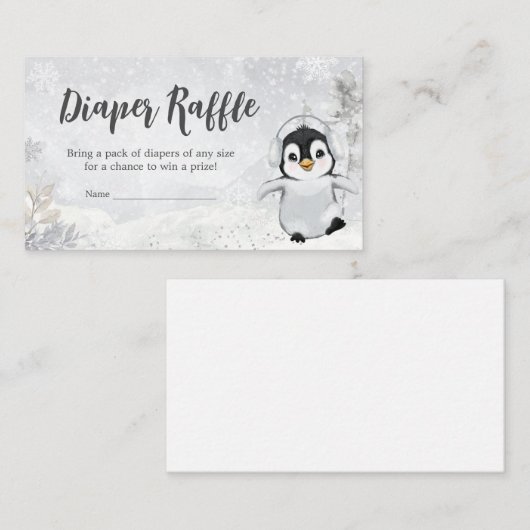 Winterpinguïn Baby shower Luier Raffle Informatiekaartje (Voorkant / Achterkant)