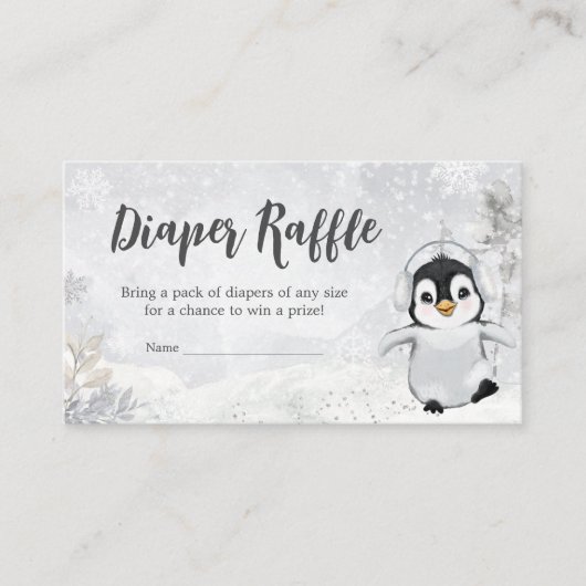 Winterpinguïn Baby shower Luier Raffle Informatiekaartje (Voorkant)