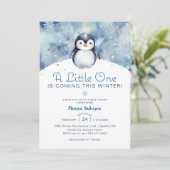 Winterpinguïn Baby shower met sneeuwvlokken Kaart (Staand voorkant)