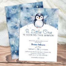 Winterpinguïn Baby shower met sneeuwvlokken
